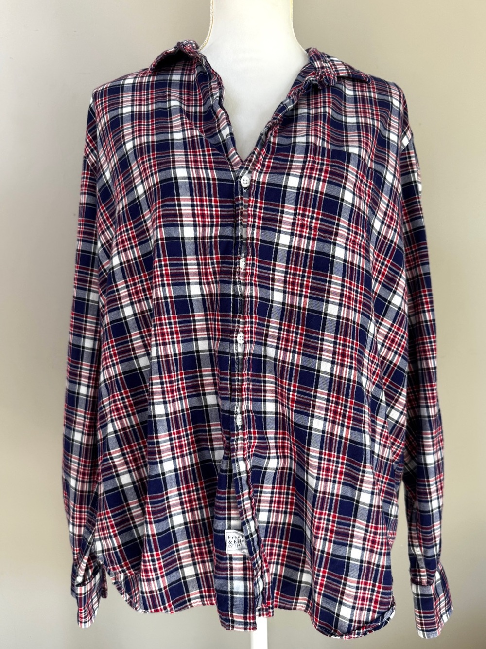 Frank & Eileen Eileen Red White & Blue Plaid Cotton Relaxed Button up shirt XL
